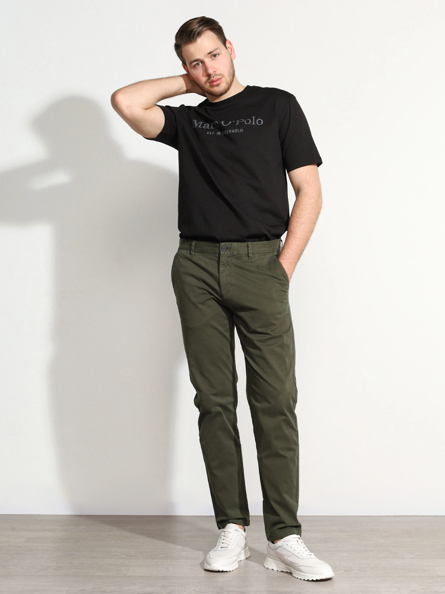 Брюки цвета хаки из смесового хлопка